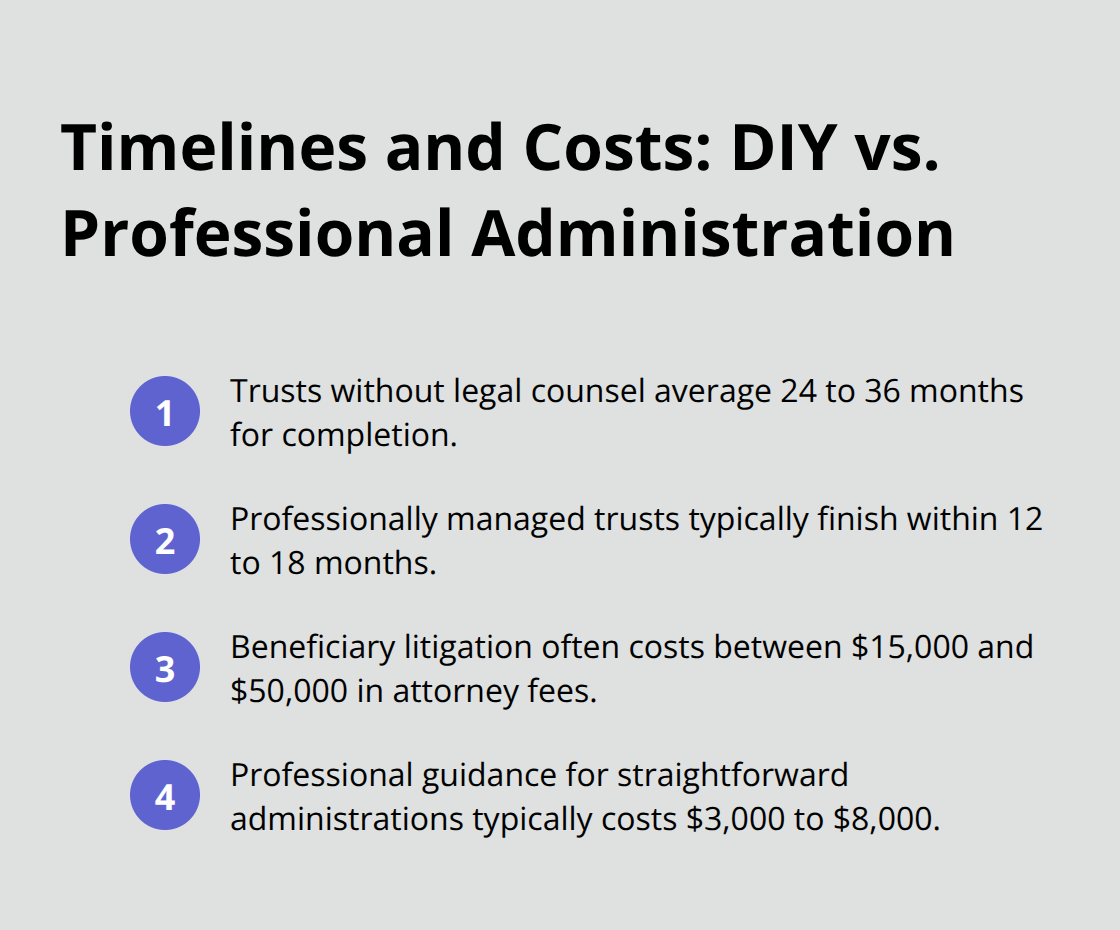 Compact list comparing administration durations and typical costs in California trust administration - California trust administration attorney