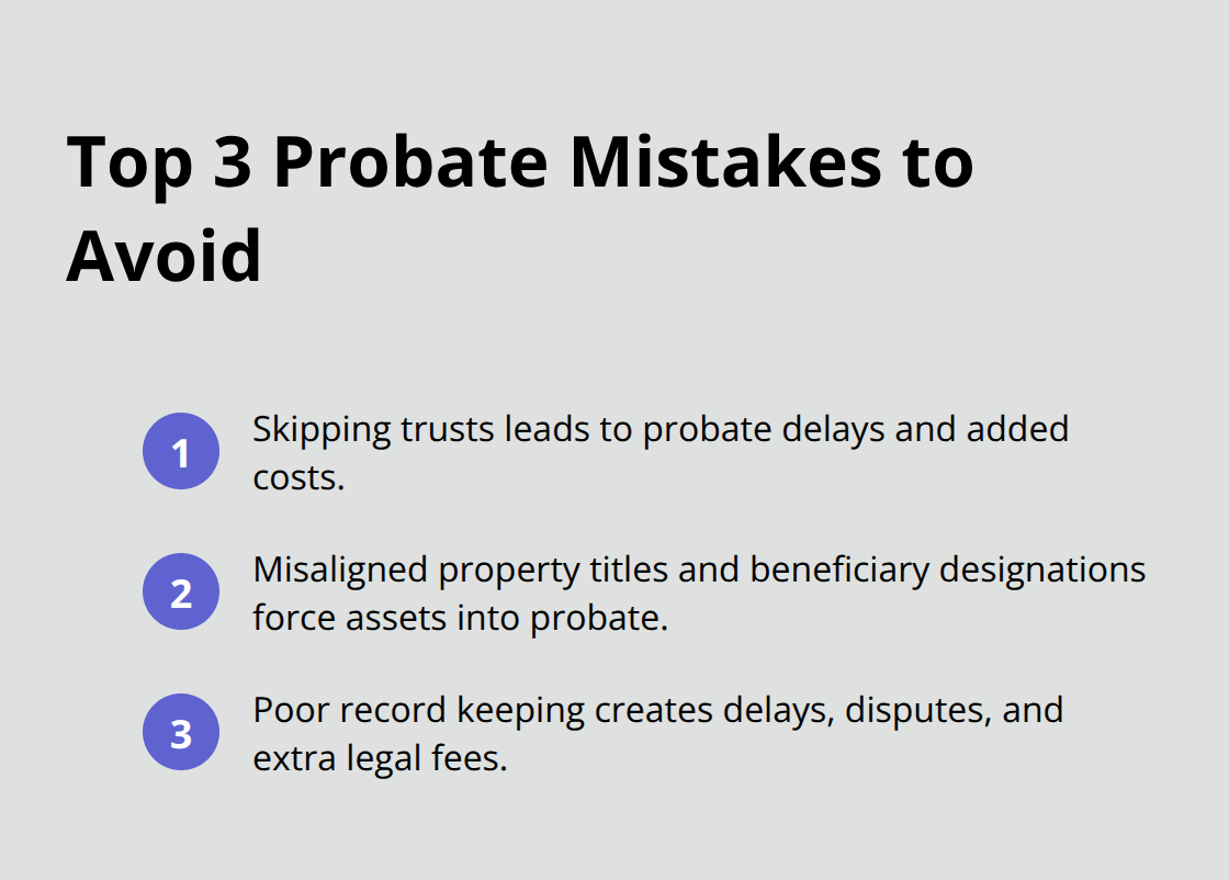 Compact list highlighting three common probate mistakes families make in Southern California - Estate and probate administration