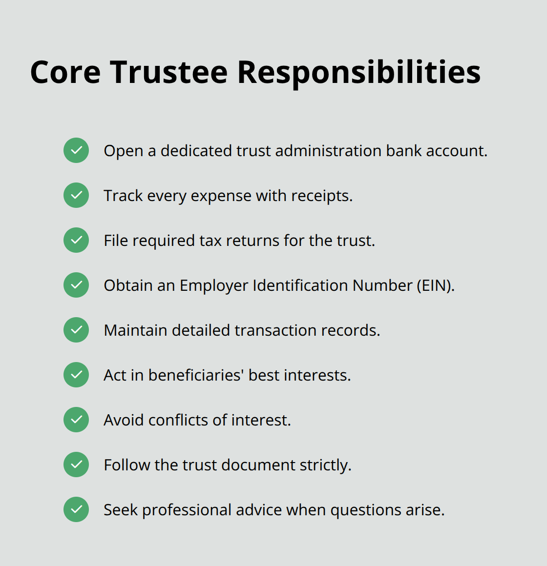 Checklist of key trustee responsibilities during trust administration