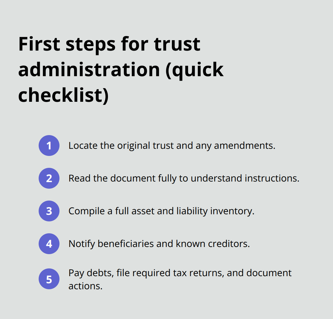 Ordered list of immediate trust administration tasks