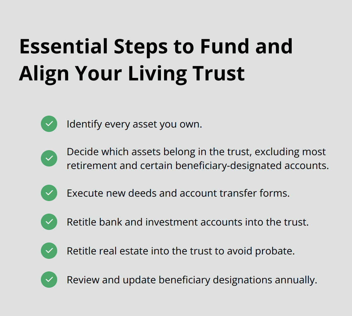 Checklist of key steps to fund a living trust and align assets and designations - Living trust tax planning