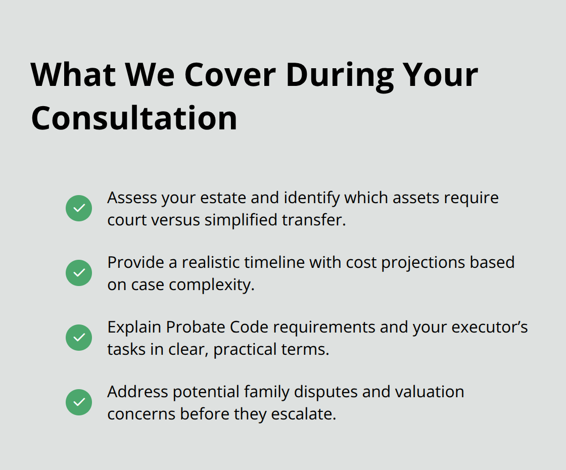 Key topics addressed during a probate consultation with our firm