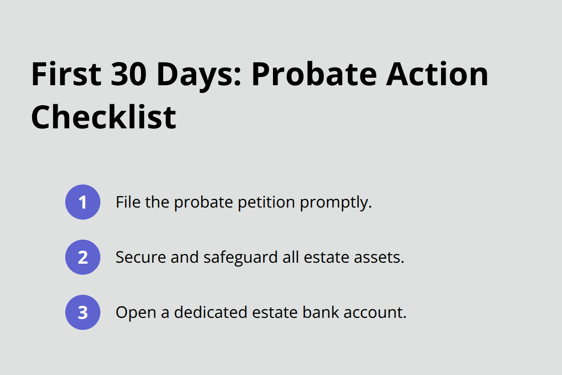 Three essential actions to take in the first 30 days of California probate to stay on track.