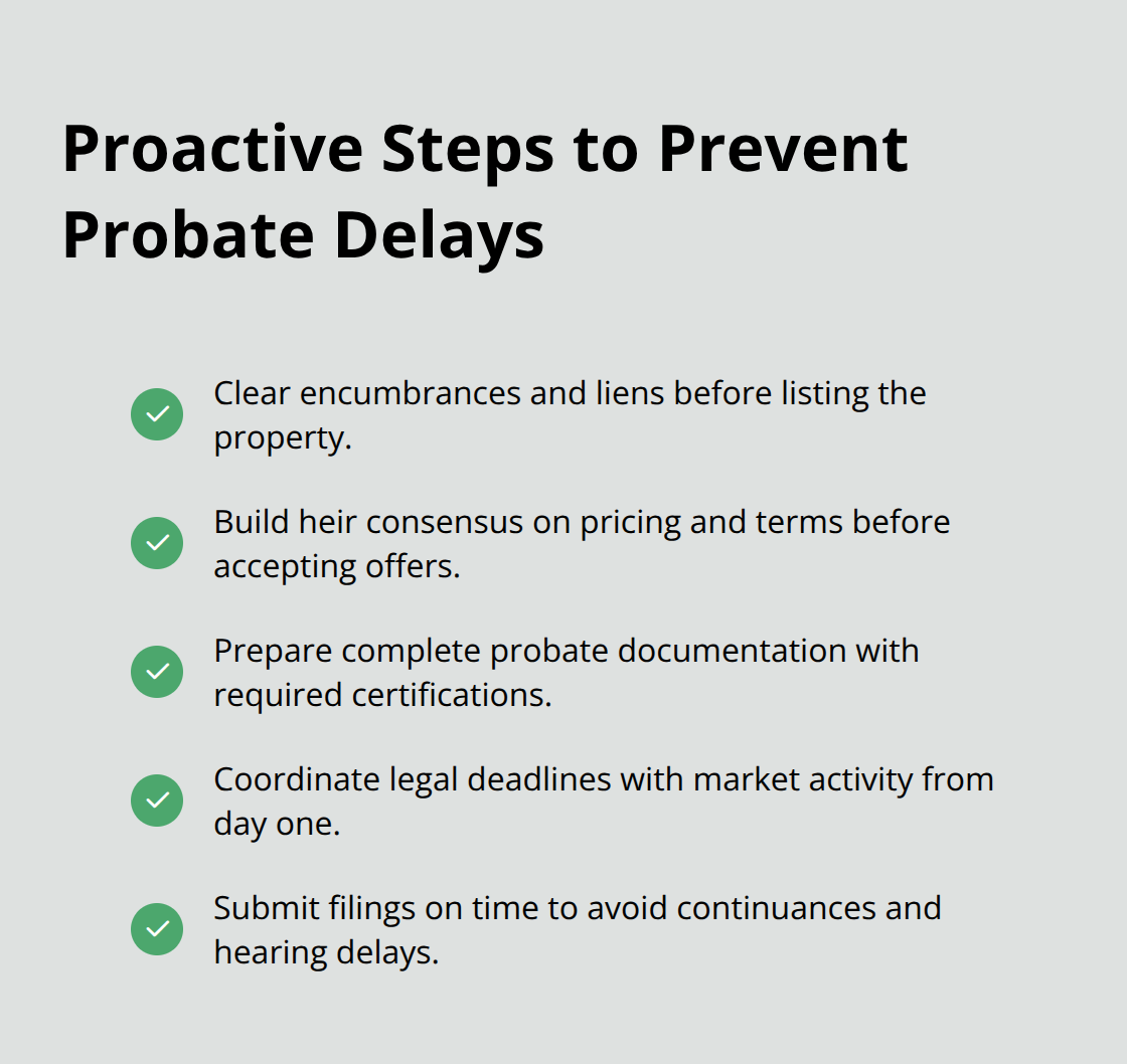 Checklist of actions that keep probate real estate transactions on schedule - Probate realty closing assistance