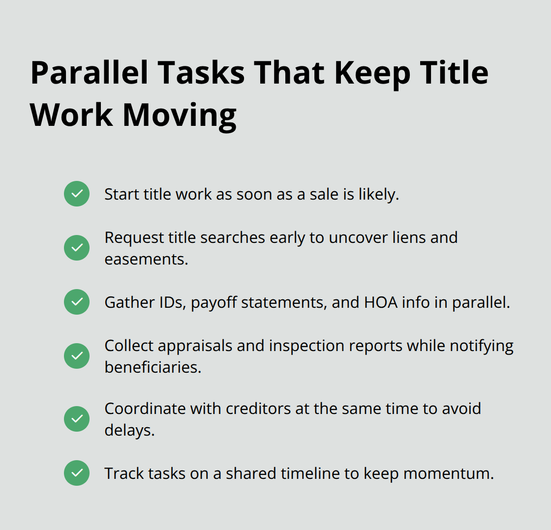 Checkmark list of coordinated probate and real estate tasks to prevent delays - Probate streamlining for estates