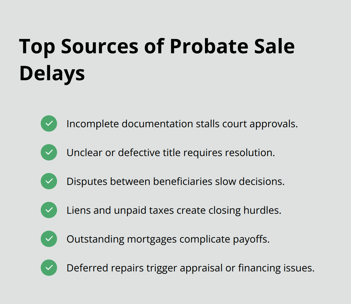 Common causes of delays in probate real estate sales for heirs and executors. - Real estate probate navigation