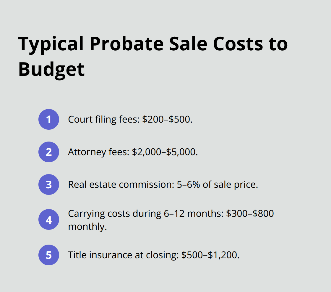 A compact list of common probate real estate sale costs and typical ranges. - Real estate probate navigation