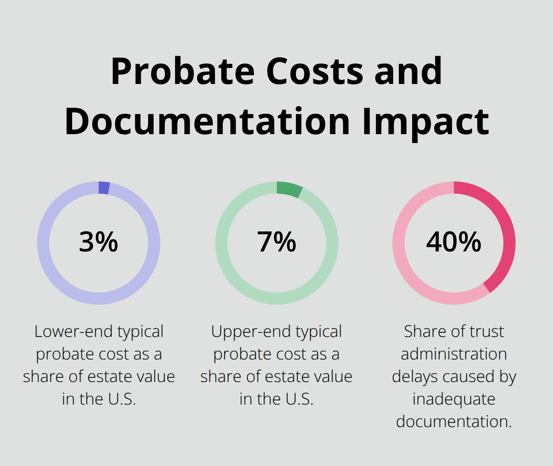 Chart showing probate cost range and documentation-related delay percentage. - Revocable trust administration tips