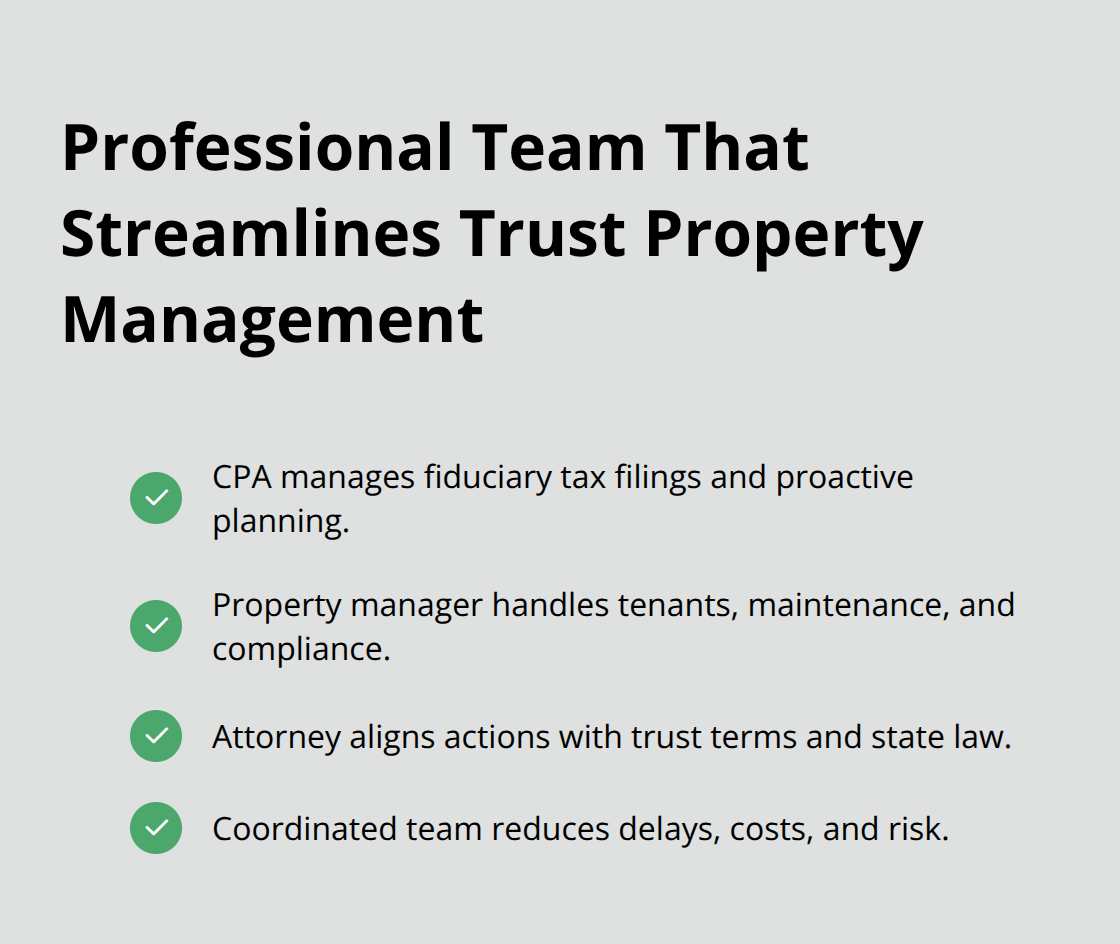 Checklist of key professionals who reduce risk and workload for U.S. trust real estate