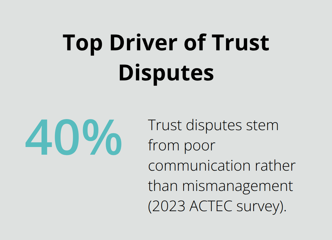 Percentage chart showing communication as the leading cause of trust disputes - california trust administration attorney