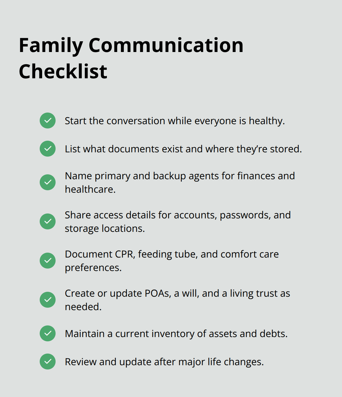 Essential steps families should take to align on documents, decision-makers, and wishes