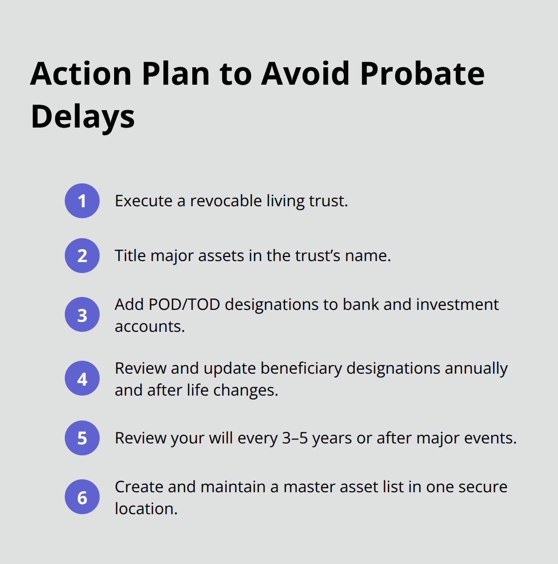 Compact checklist of immediate probate-avoidance steps for families in the U.S. - proactive probate attorney