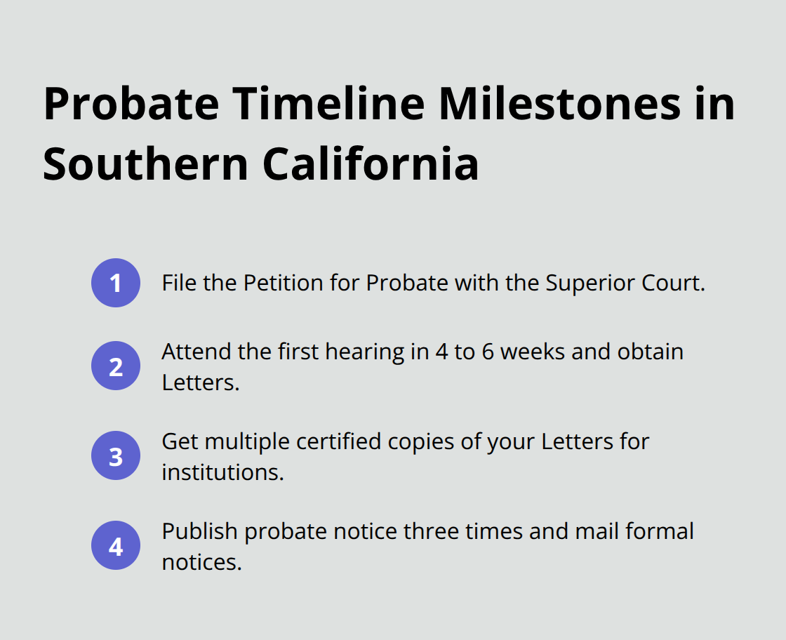 Key probate milestones from filing to notices in Southern California probate - probate administration guidance SoCal