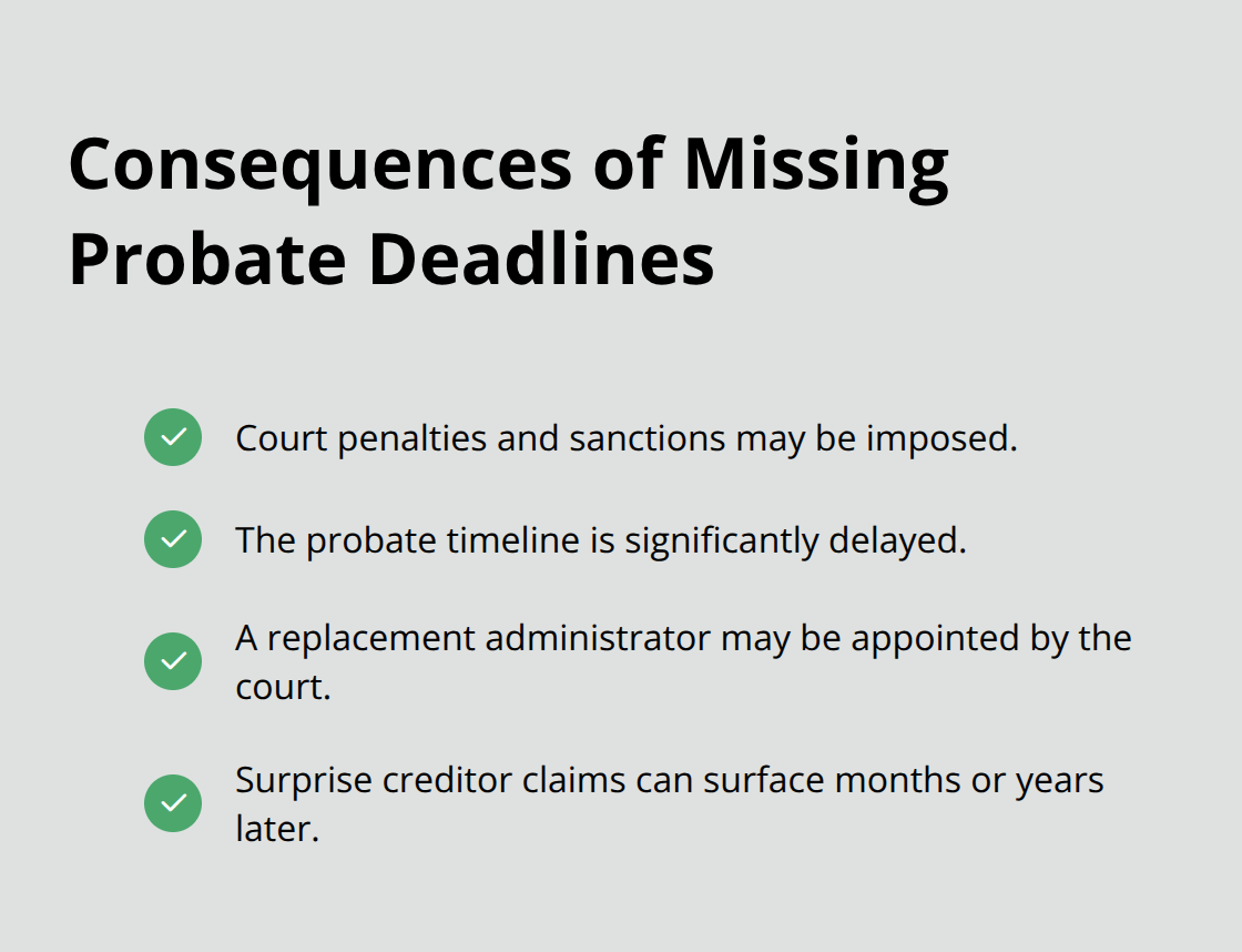 Checklist of common consequences when probate deadlines are missed. - probate administration supports executors