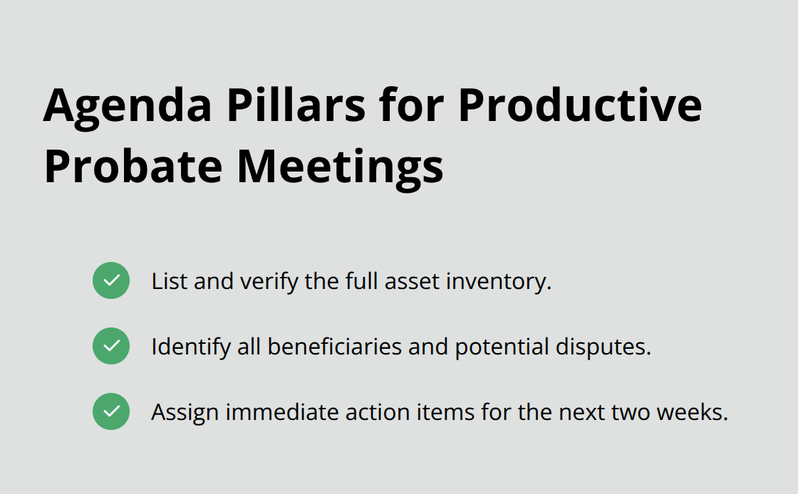 Three essential agenda items that keep probate meetings focused and accountable.