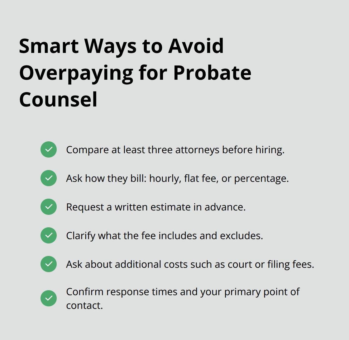 Checklist of questions and steps to control probate legal costs in the U.S. - probate attorney client questions