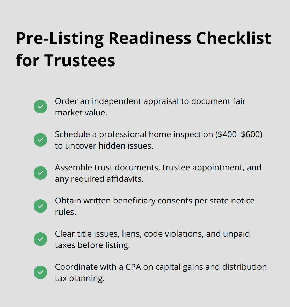 Checklist to prepare a trust-held property for listing and smoother closing