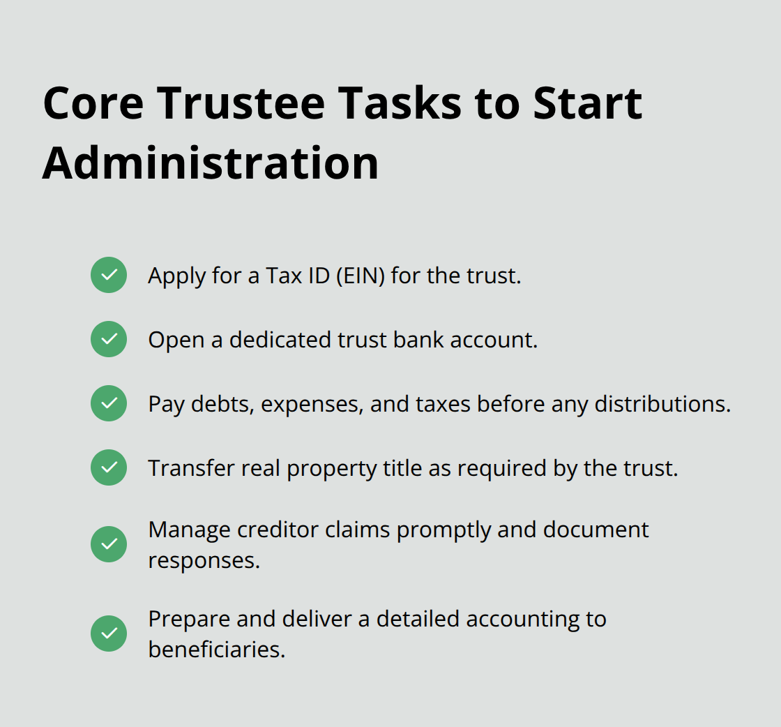 Checklist of essential early trust administration tasks for U.S. trustees - trust administration attorney services