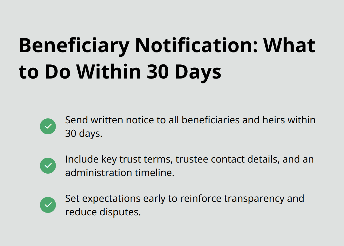 Checklist of immediate beneficiary notification steps for trustees in the United States. - trust administration basics