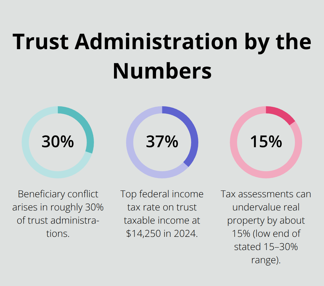 Key percentages on disputes, tax rates, and valuation gaps in U.S. trust administration