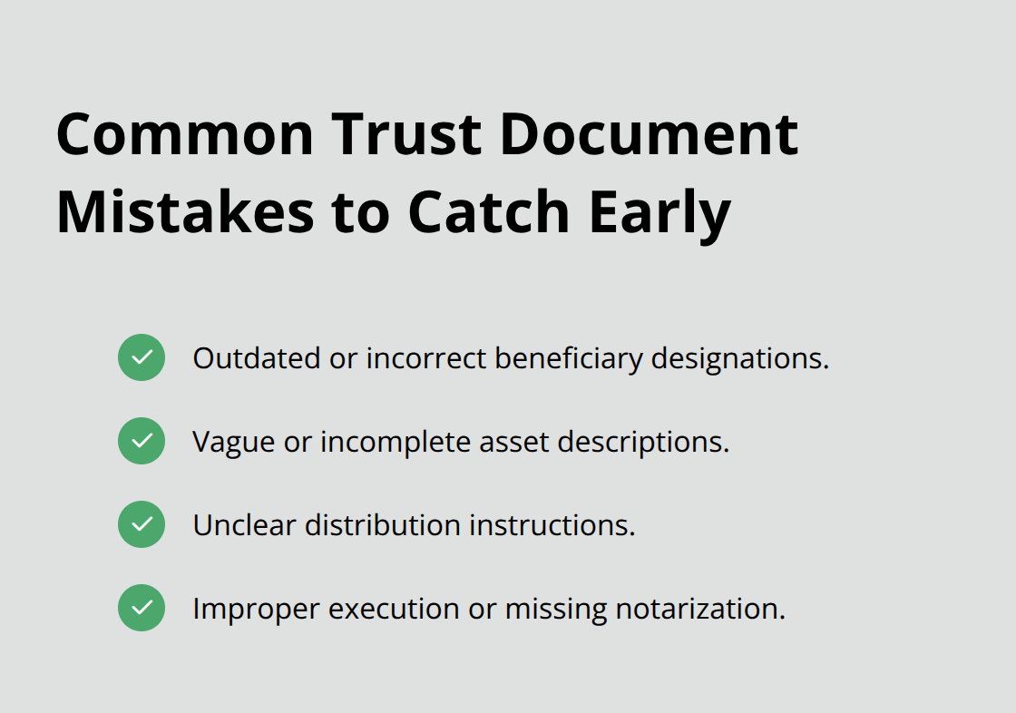 Checklist of frequent trust document mistakes to identify during a review - trust documentation review