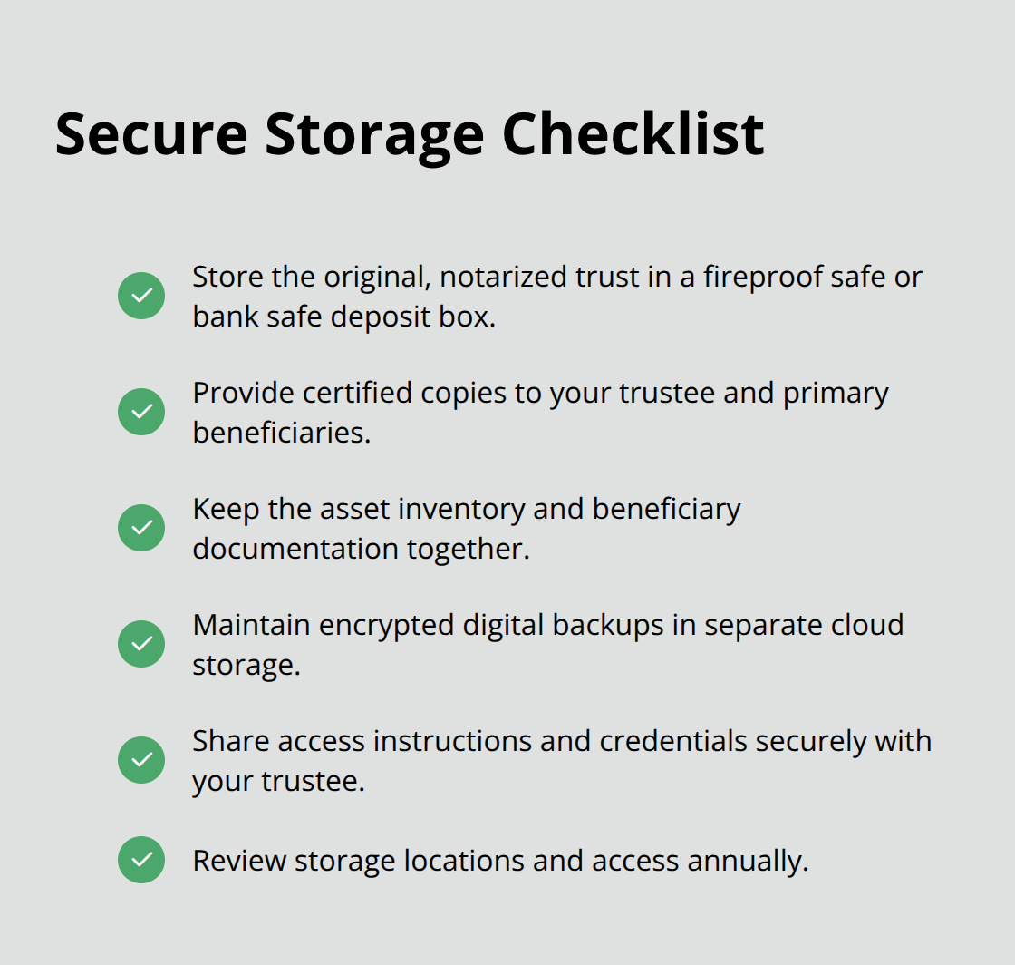 Checklist of secure storage steps to keep trust documents accessible and protected. - trust paperwork checklist